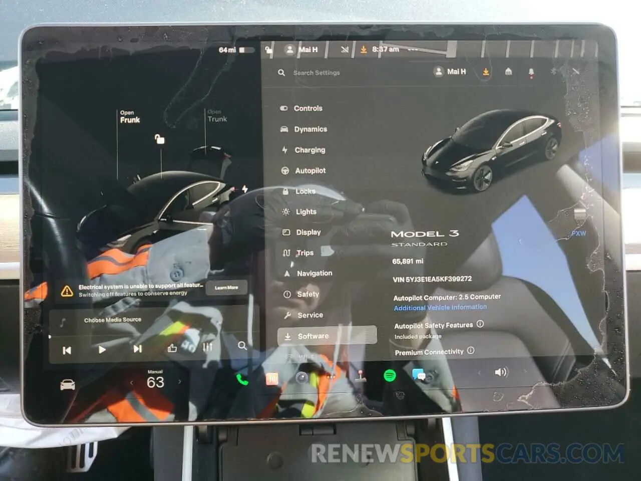 9 Фотография поврежденного автомобиля 5YJ3E1EA5KF399272 TESLA MODEL 3 2019