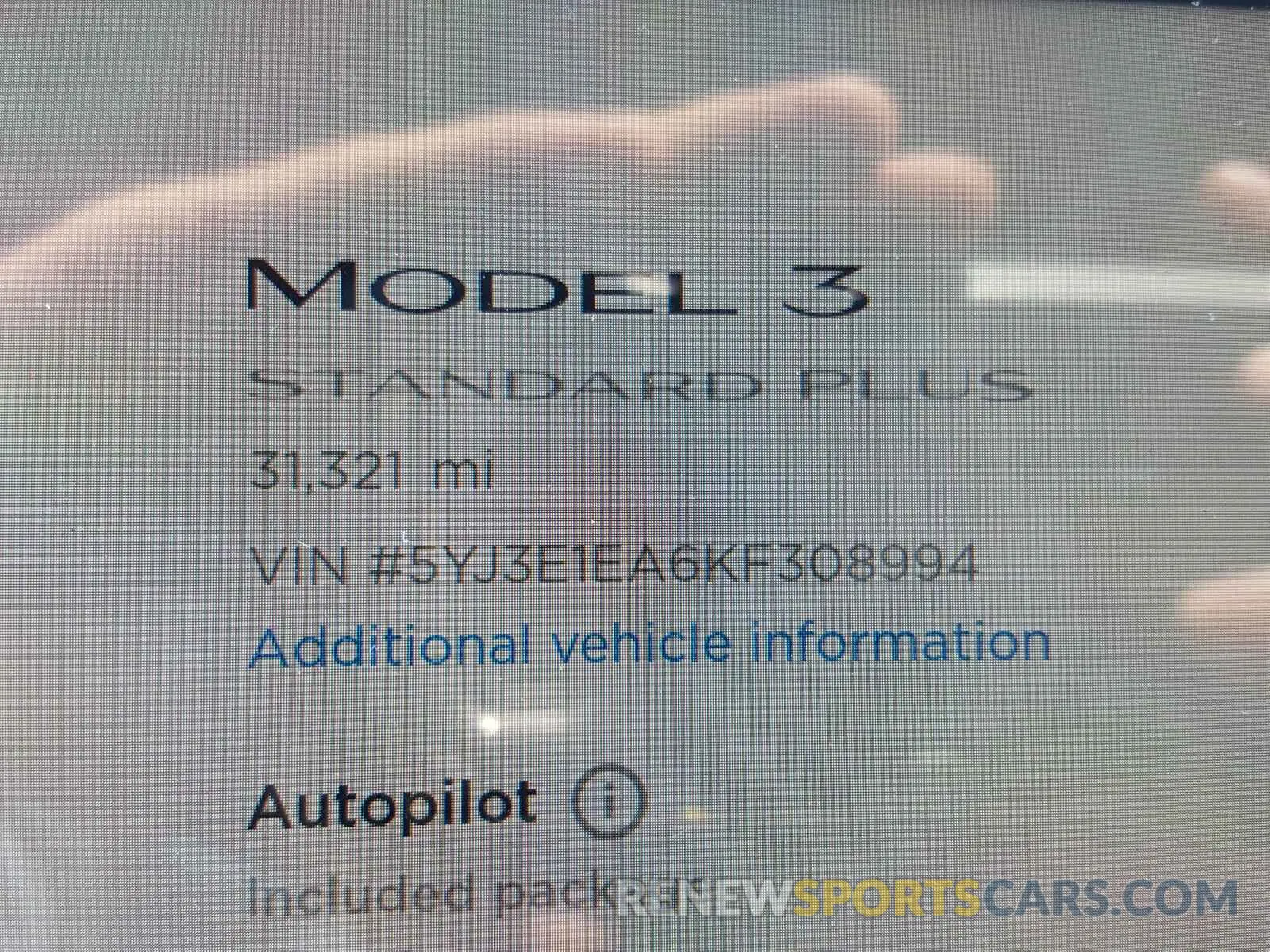 8 Photograph of a damaged car 5YJ3E1EA6KF308994 TESLA MODEL 3 2019