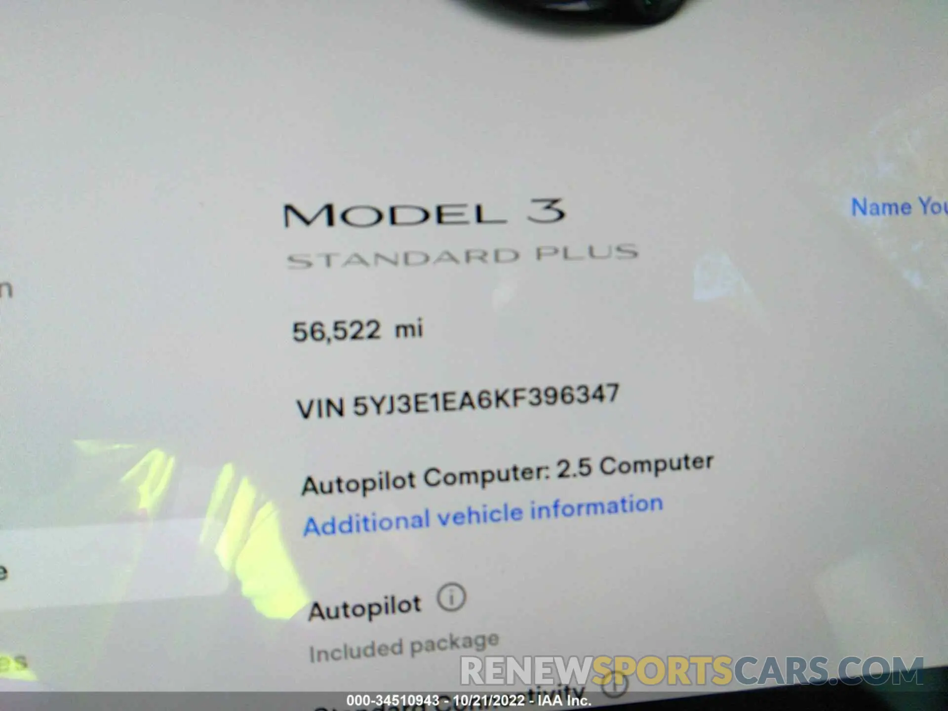 7 Фотография поврежденного автомобиля 5YJ3E1EA6KF396347 TESLA MODEL 3 2019