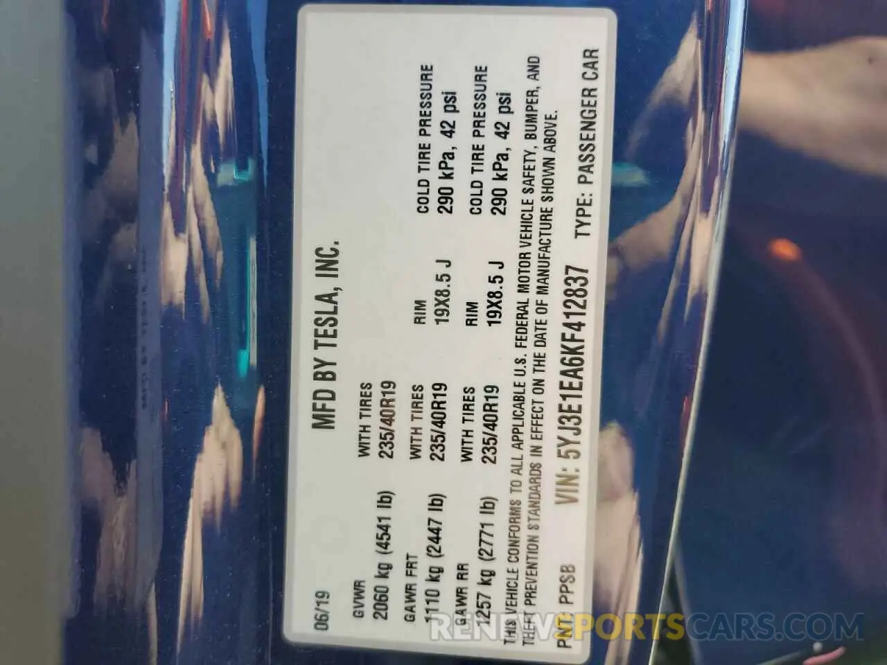 12 Фотография поврежденного автомобиля 5YJ3E1EA6KF412837 TESLA MODEL 3 2019