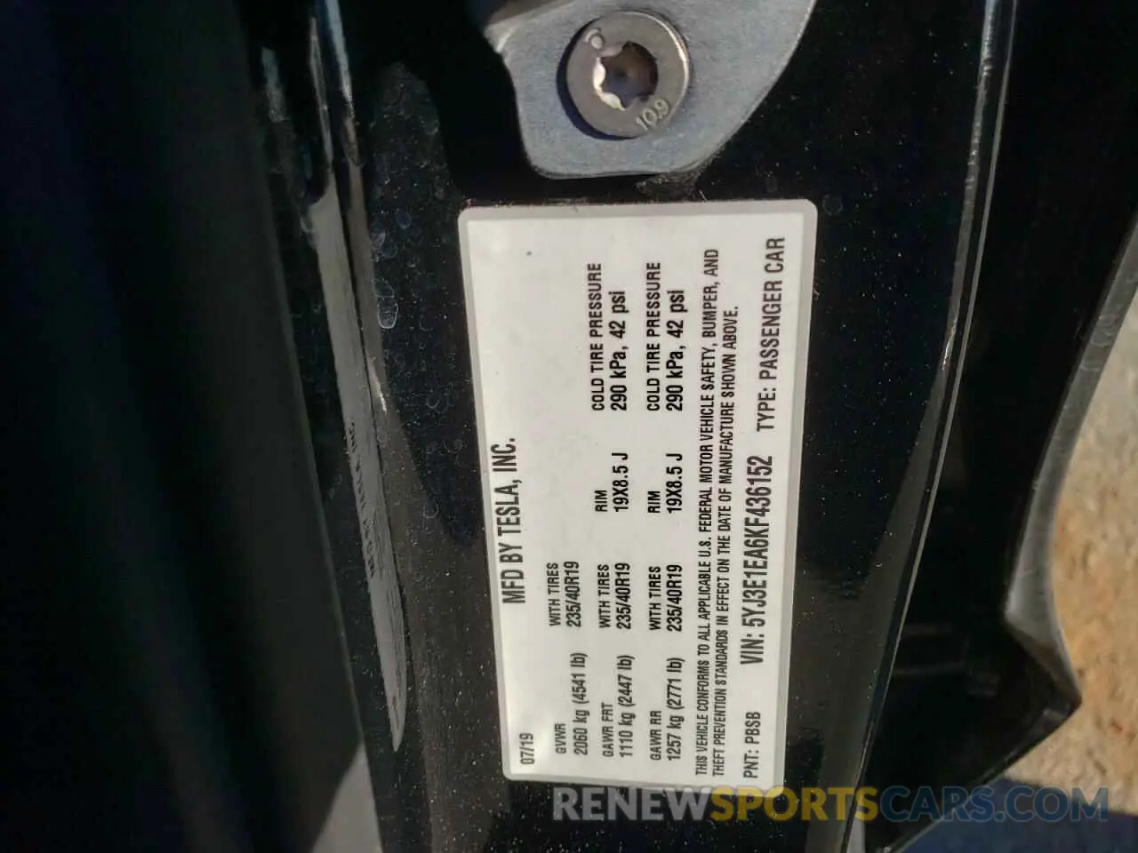 14 Фотография поврежденного автомобиля 5YJ3E1EA6KF436152 TESLA MODEL 3 2019