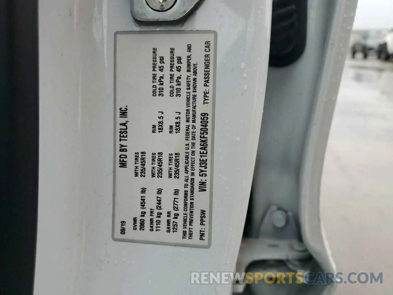 13 Фотография поврежденного автомобиля 5YJ3E1EA6KF504059 TESLA MODEL 3 2019