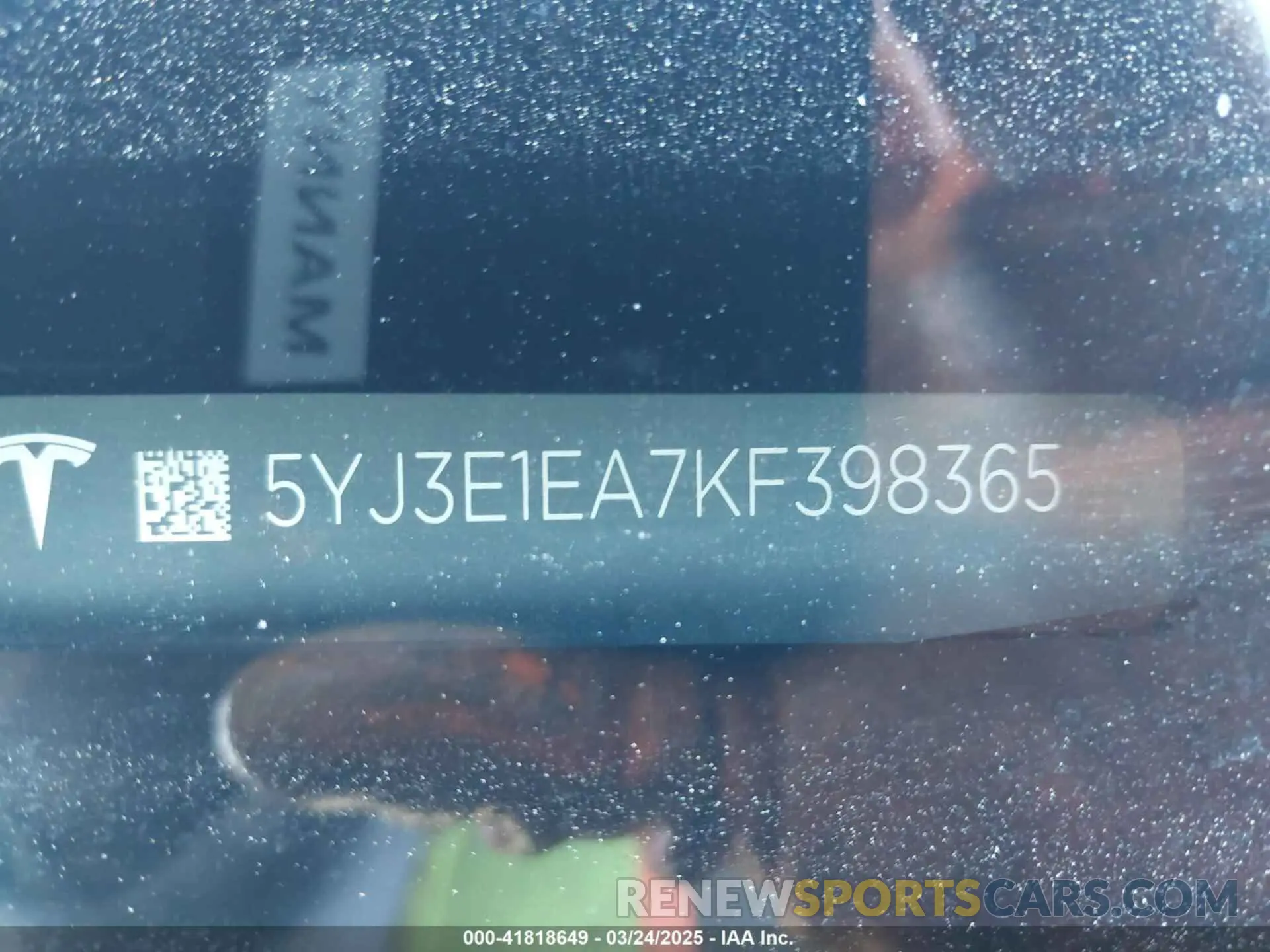 9 Photograph of a damaged car 5YJ3E1EA7KF398365 TESLA MODEL 3 2019