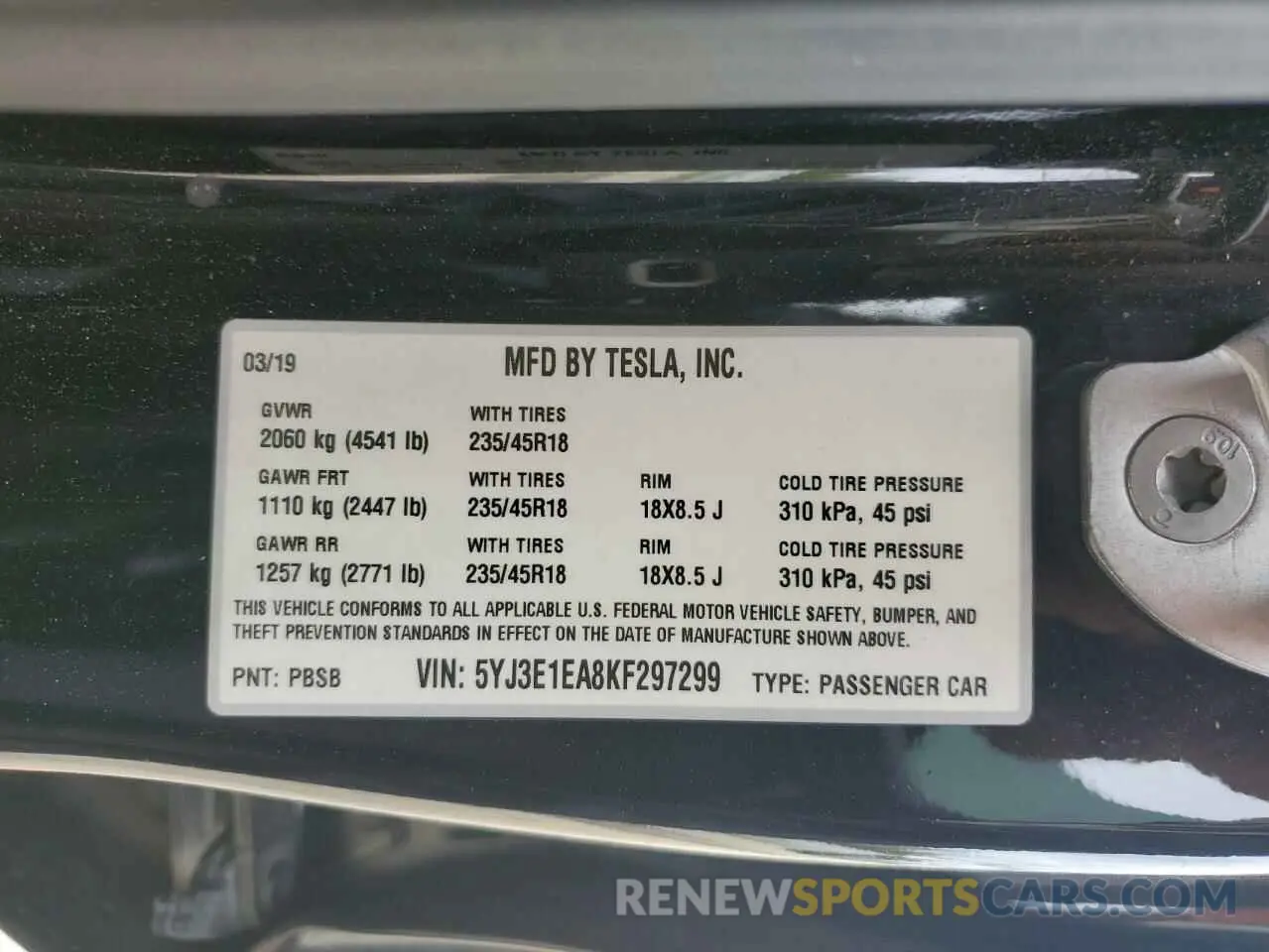 12 Photograph of a damaged car 5YJ3E1EA8KF297299 TESLA MODEL 3 2019