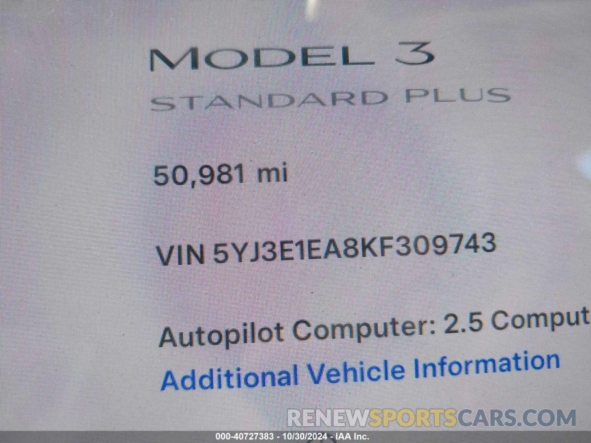 16 Photograph of a damaged car 5YJ3E1EA8KF309743 TESLA MODEL 3 2019