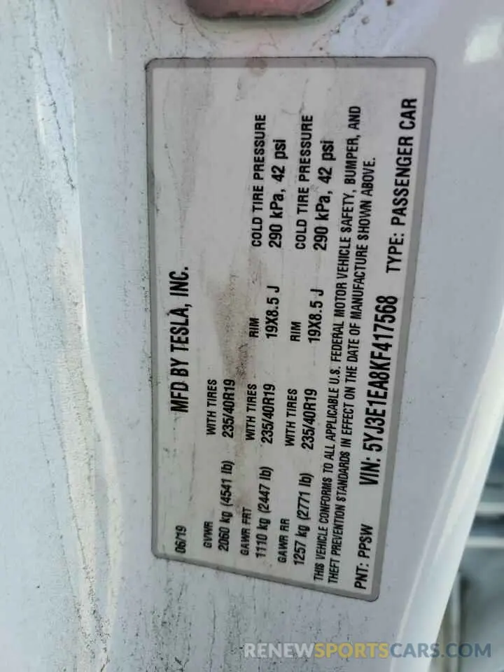 14 Photograph of a damaged car 5YJ3E1EA8KF417568 TESLA MODEL 3 2019