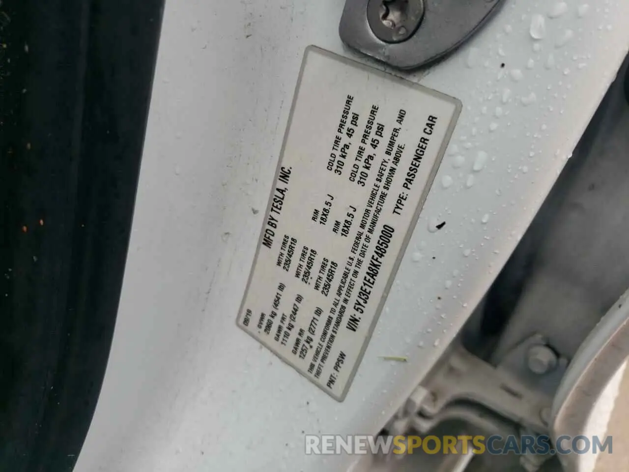 15 Фотография поврежденного автомобиля 5YJ3E1EA8KF485000 TESLA MODEL 3 2019