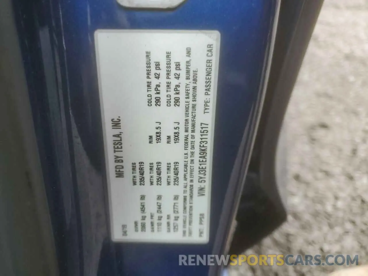 12 Фотография поврежденного автомобиля 5YJ3E1EA9KF311517 TESLA MODEL 3 2019