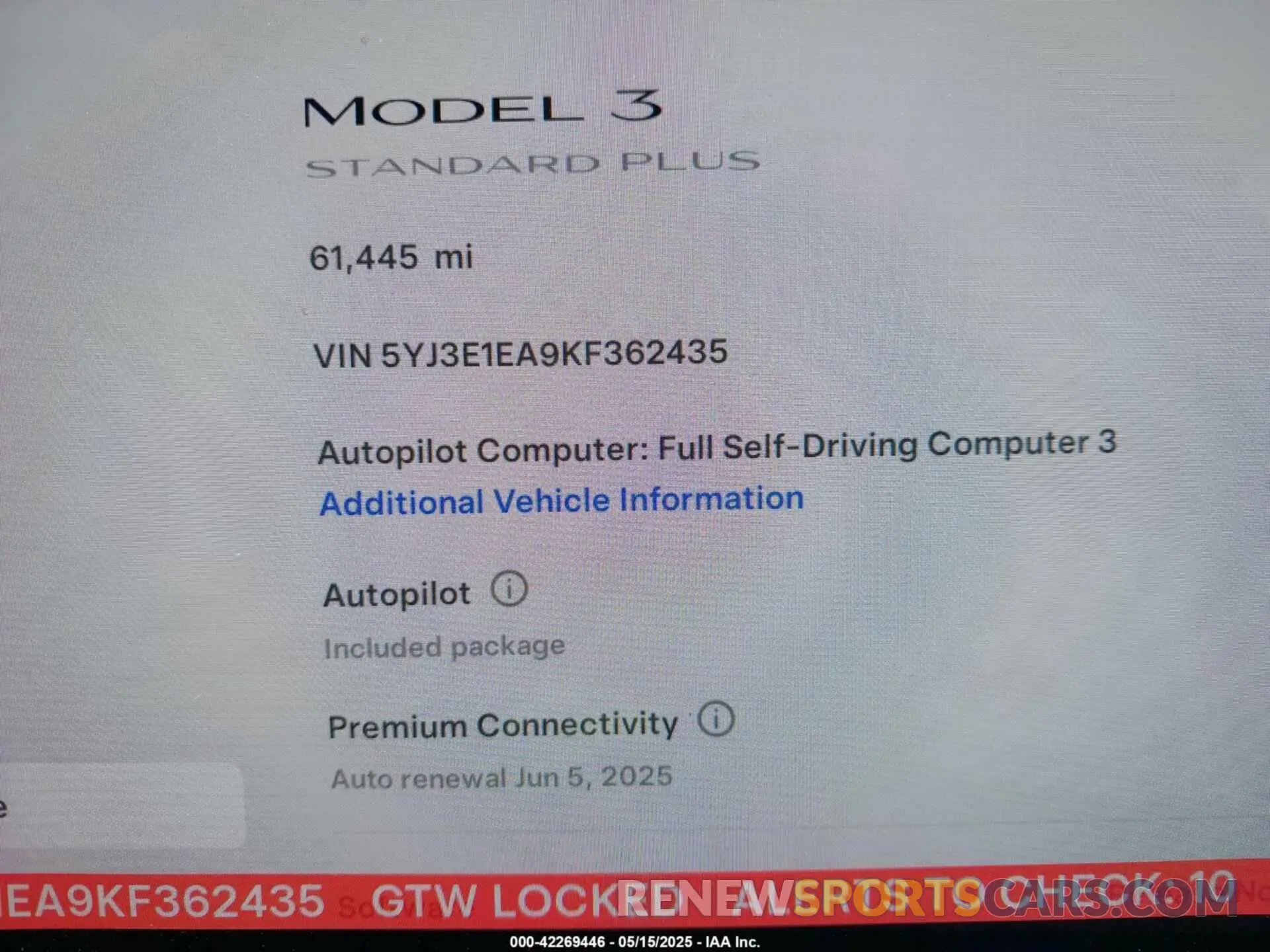 7 Фотография поврежденного автомобиля 5YJ3E1EA9KF362435 TESLA MODEL 3 2019