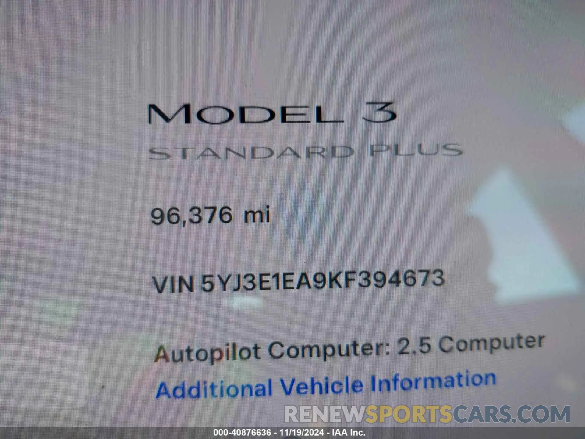 10 Фотография поврежденного автомобиля 5YJ3E1EA9KF394673 TESLA MODEL 3 2019