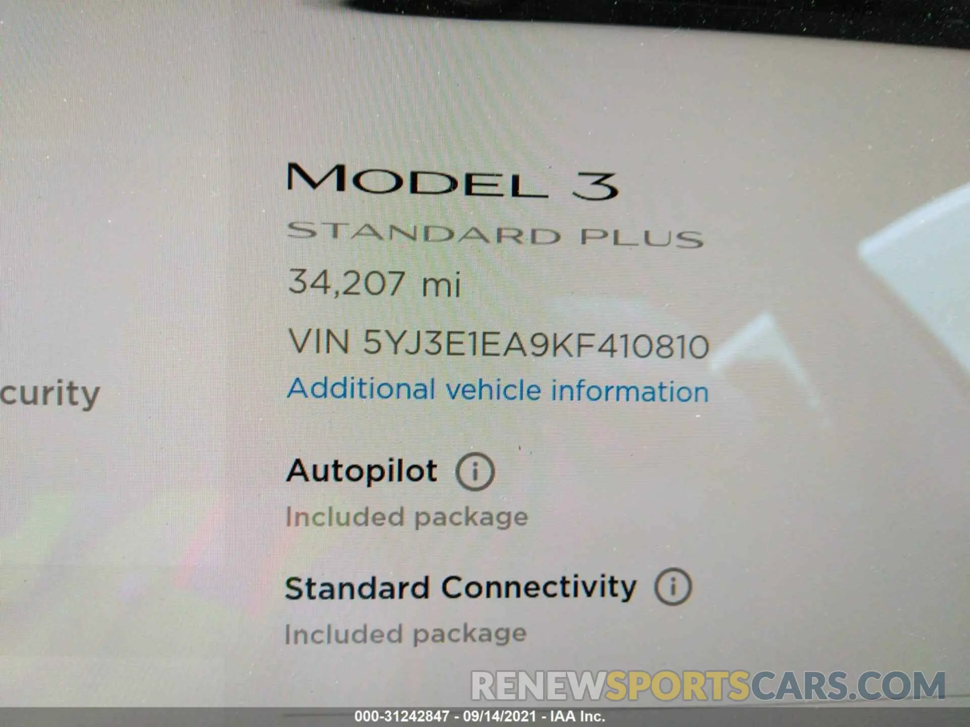 7 Photograph of a damaged car 5YJ3E1EA9KF410810 TESLA MODEL 3 2019