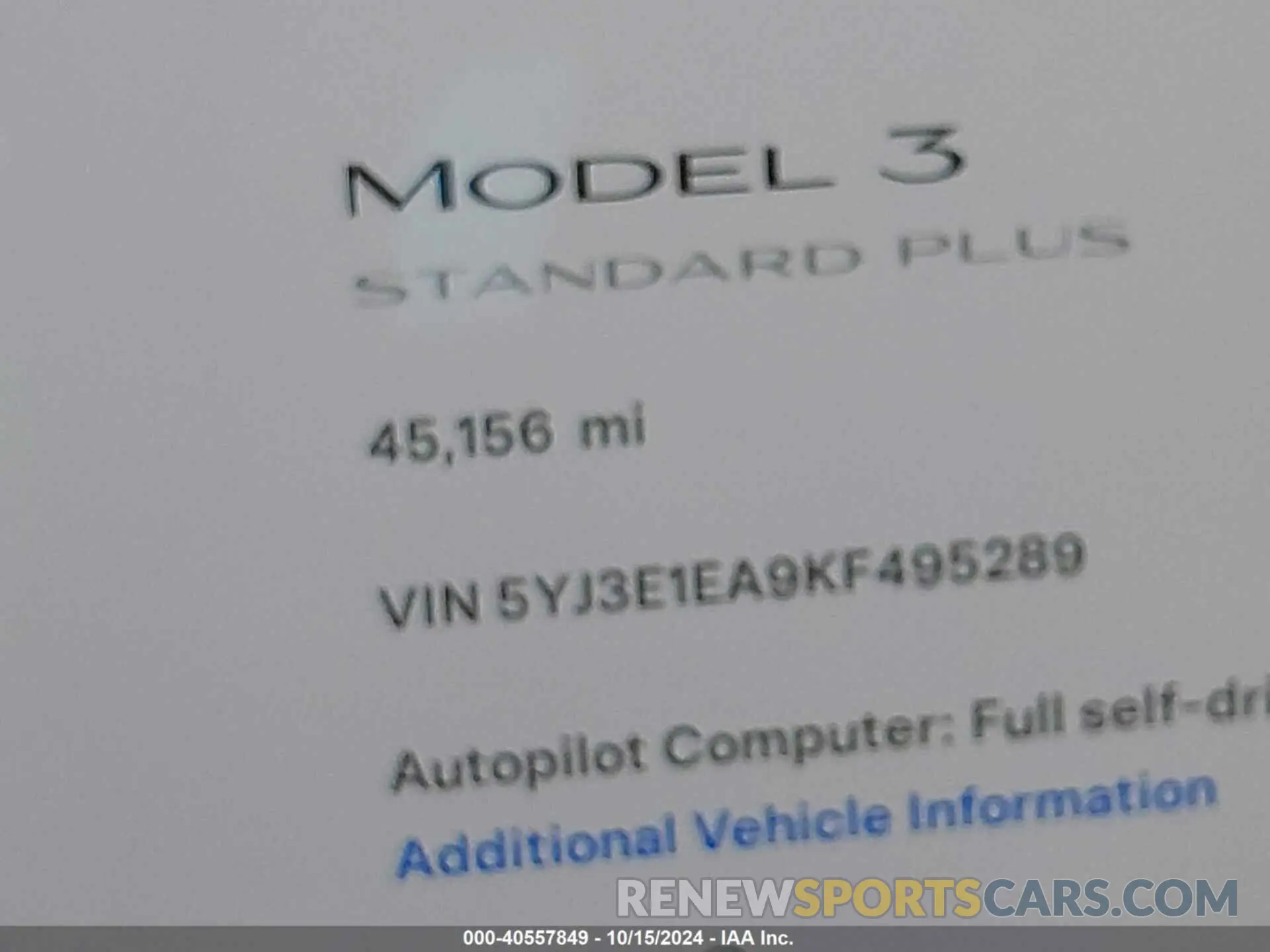 16 Photograph of a damaged car 5YJ3E1EA9KF495289 TESLA MODEL 3 2019