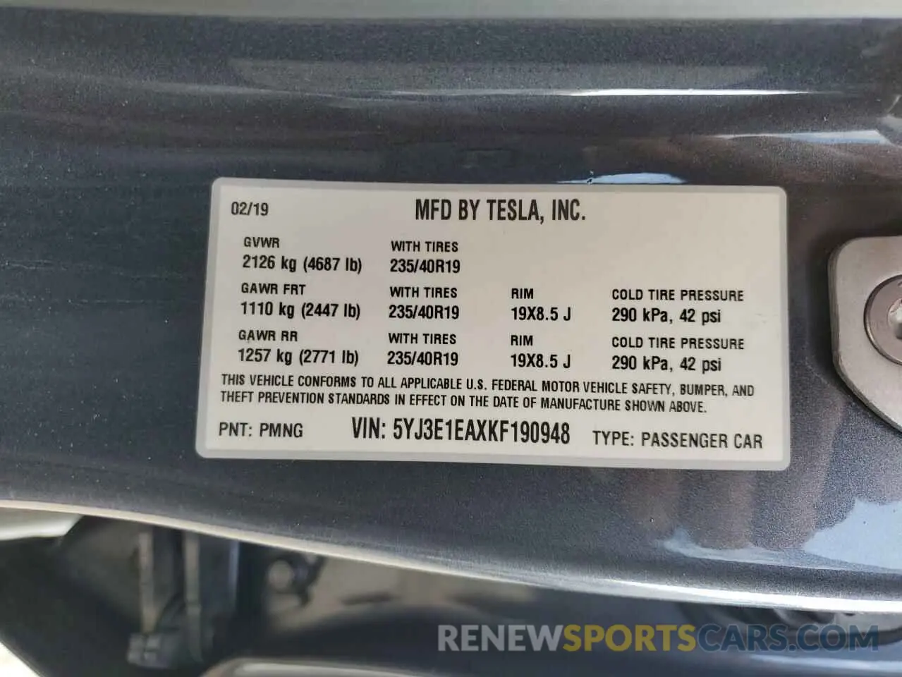 13 Фотография поврежденного автомобиля 5YJ3E1EAXKF190948 TESLA MODEL 3 2019