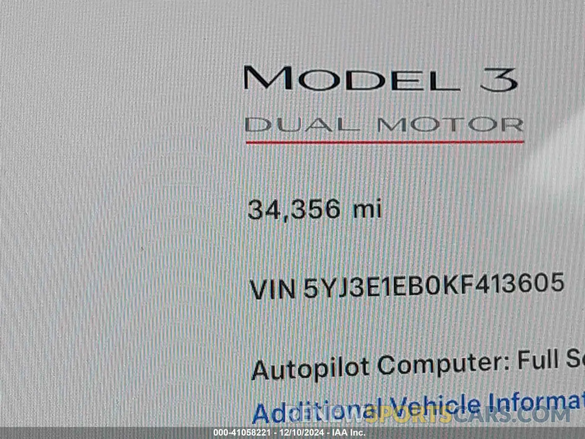 16 Photograph of a damaged car 5YJ3E1EB0KF413605 TESLA MODEL 3 2019