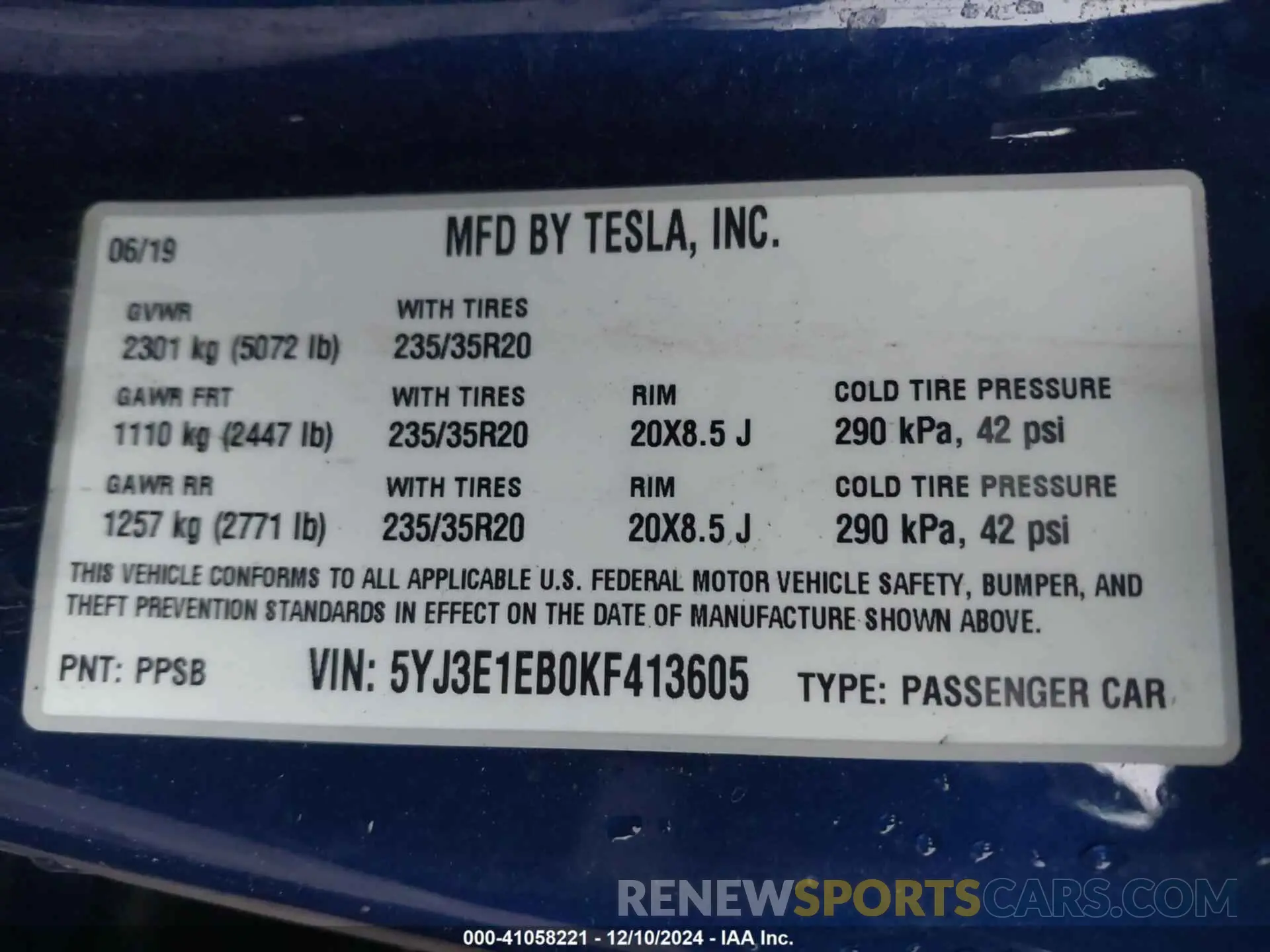 9 Photograph of a damaged car 5YJ3E1EB0KF413605 TESLA MODEL 3 2019
