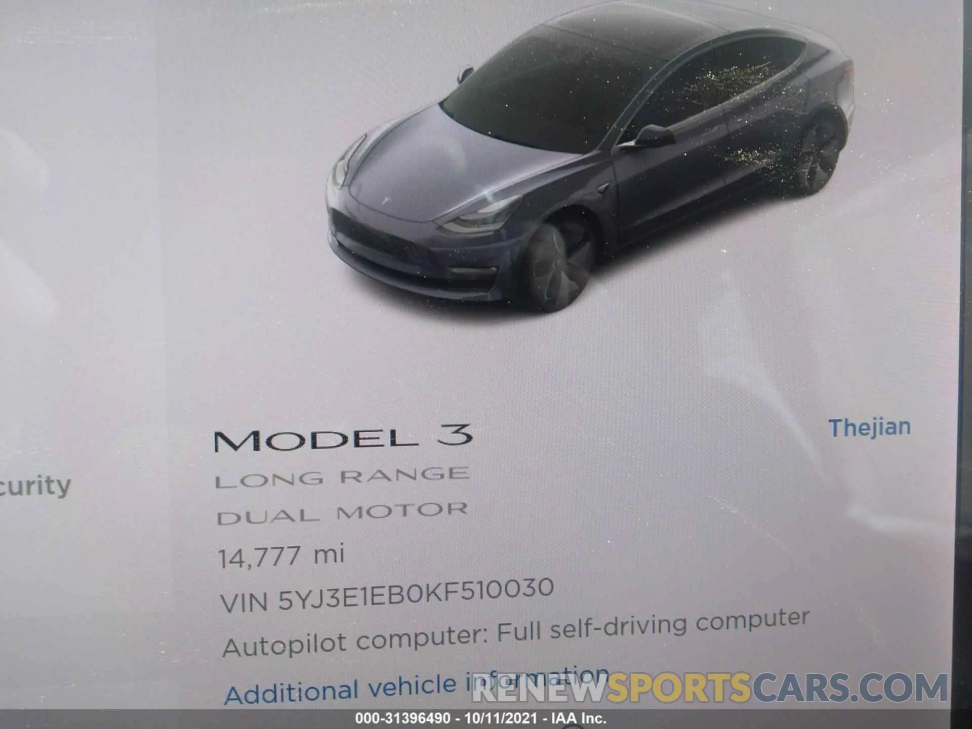 7 Photograph of a damaged car 5YJ3E1EB0KF510030 TESLA MODEL 3 2019