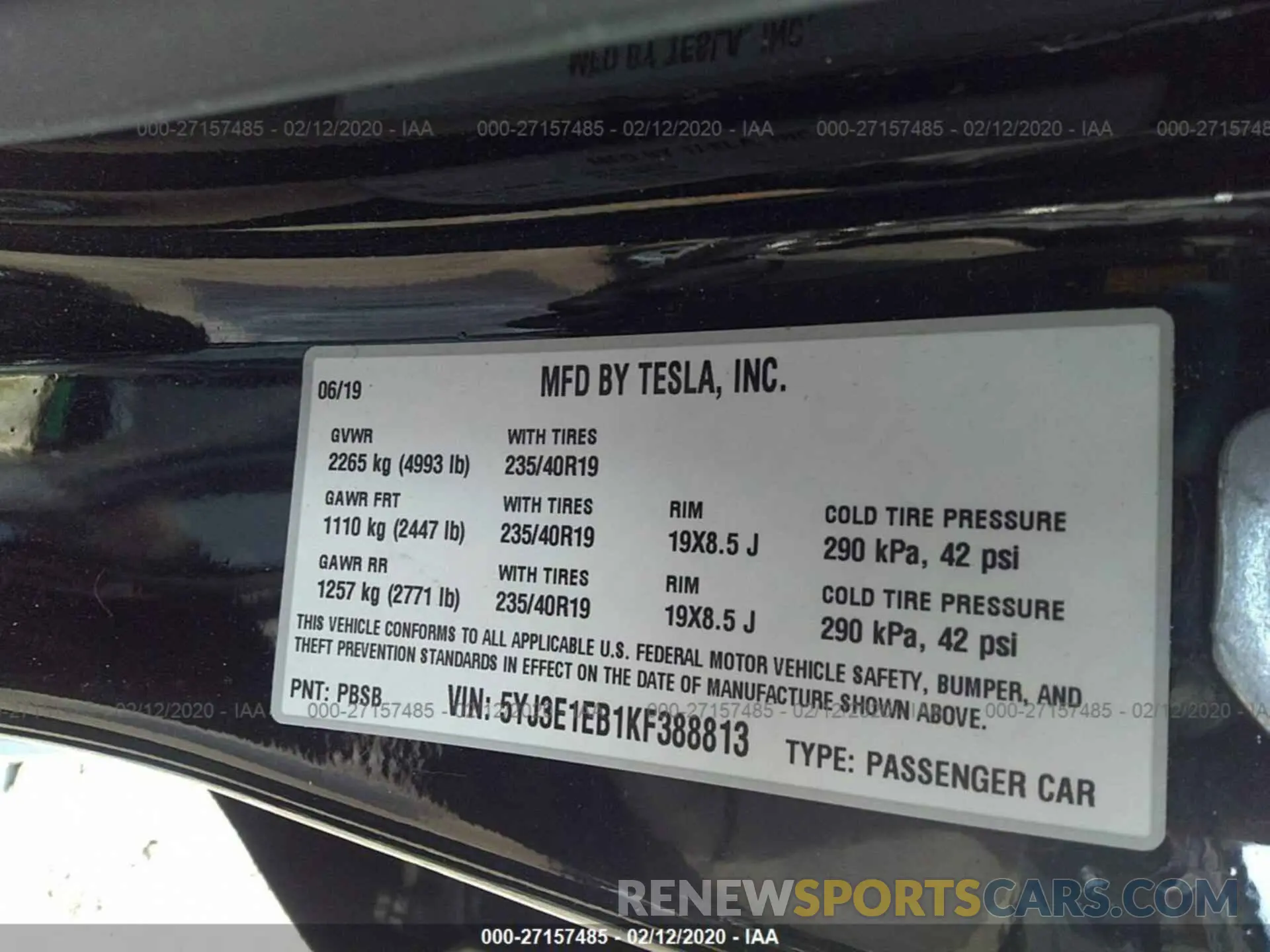 9 Photograph of a damaged car 5YJ3E1EB1KF388813 TESLA MODEL 3 2019