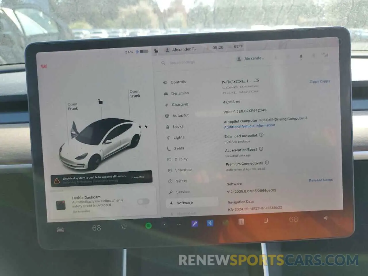 9 Photograph of a damaged car 5YJ3E1EB2KF442345 TESLA MODEL 3 2019