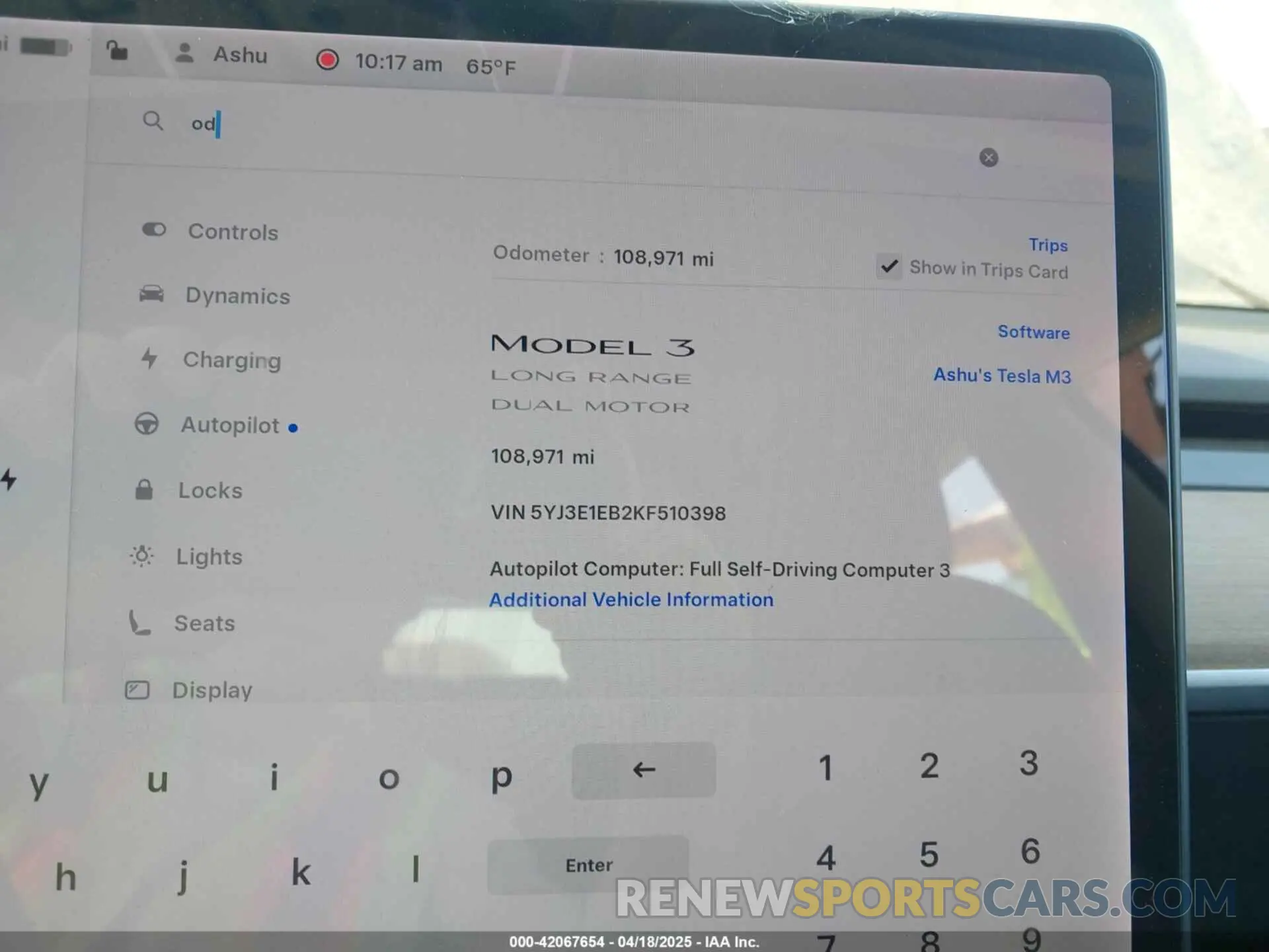 7 Фотография поврежденного автомобиля 5YJ3E1EB2KF510398 TESLA MODEL 3 2019
