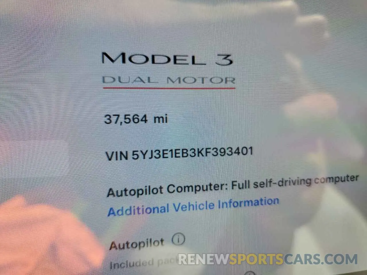 9 Фотография поврежденного автомобиля 5YJ3E1EB3KF393401 TESLA MODEL 3 2019