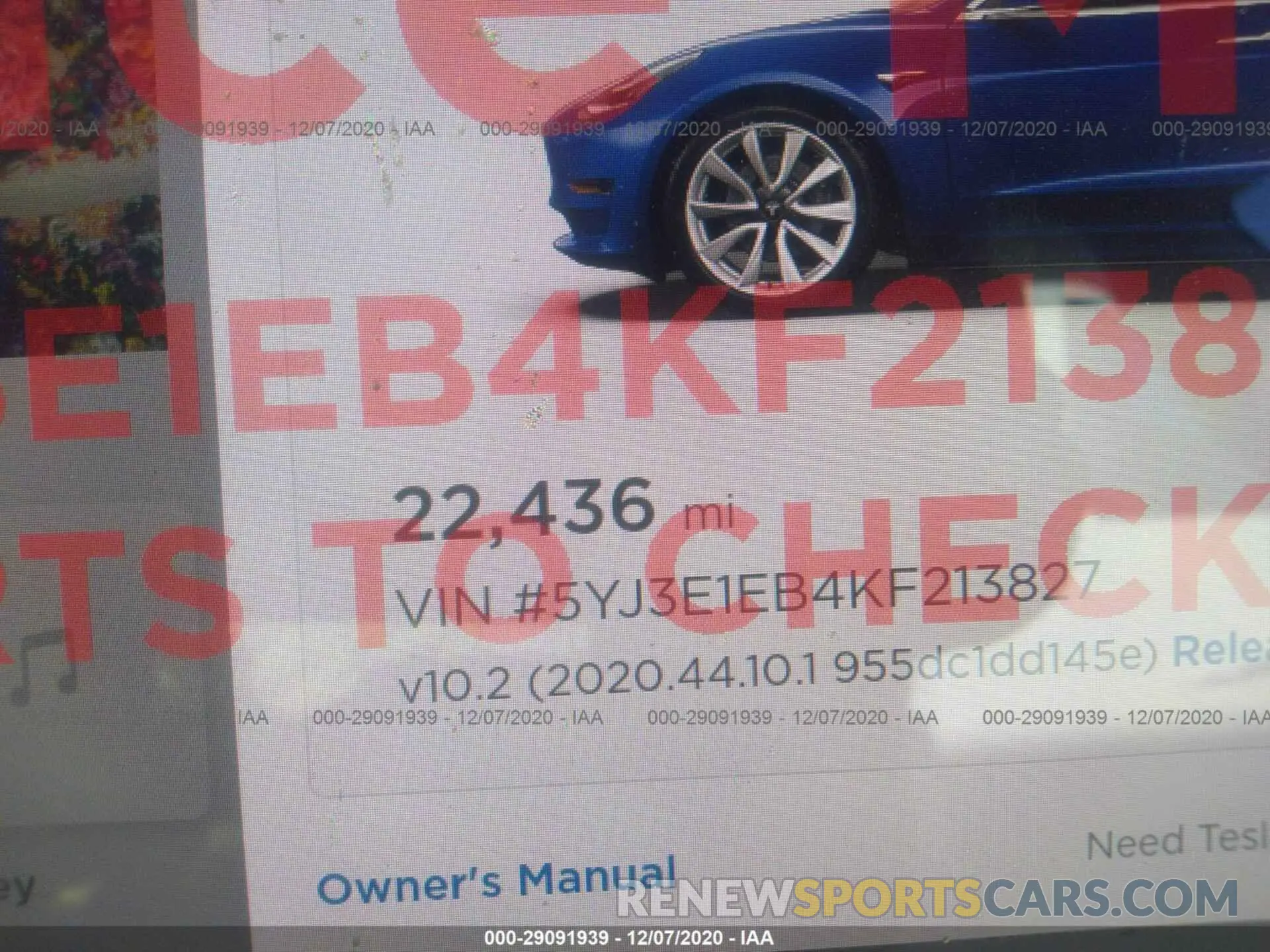 7 Photograph of a damaged car 5YJ3E1EB4KF213827 TESLA MODEL 3 2019