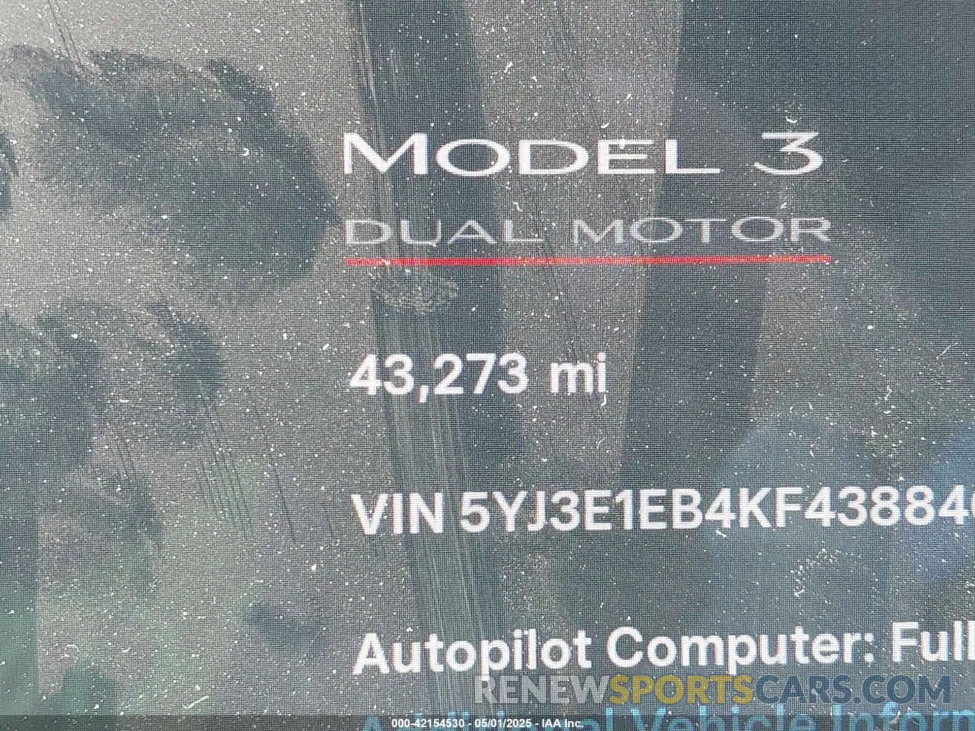 15 Фотография поврежденного автомобиля 5YJ3E1EB4KF438846 TESLA MODEL 3 2019