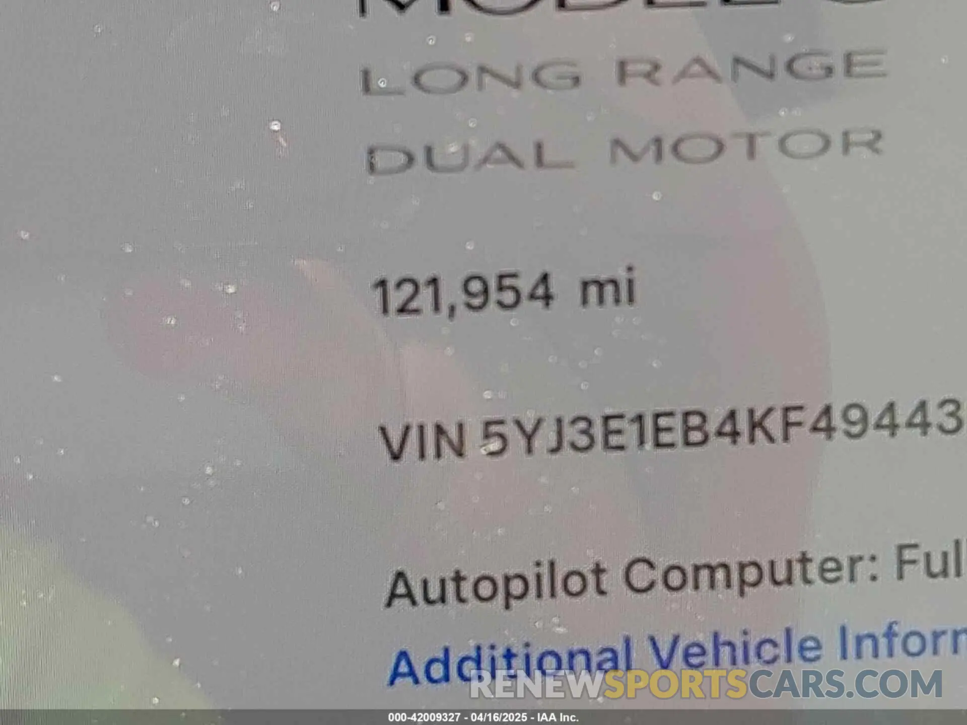 15 Фотография поврежденного автомобиля 5YJ3E1EB4KF494432 TESLA MODEL 3 2019