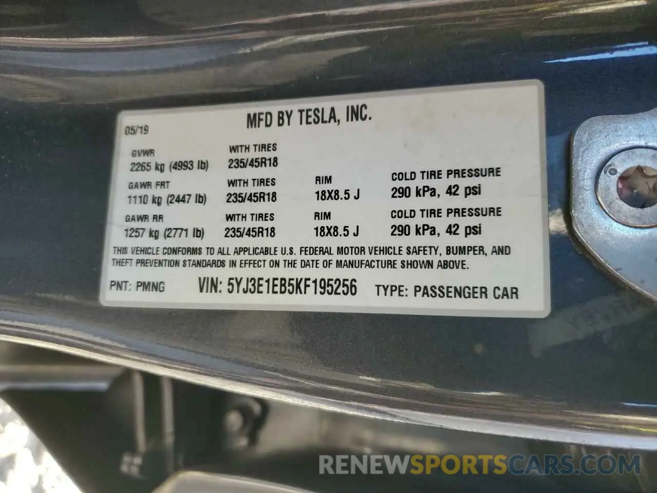12 Photograph of a damaged car 5YJ3E1EB5KF195256 TESLA MODEL 3 2019