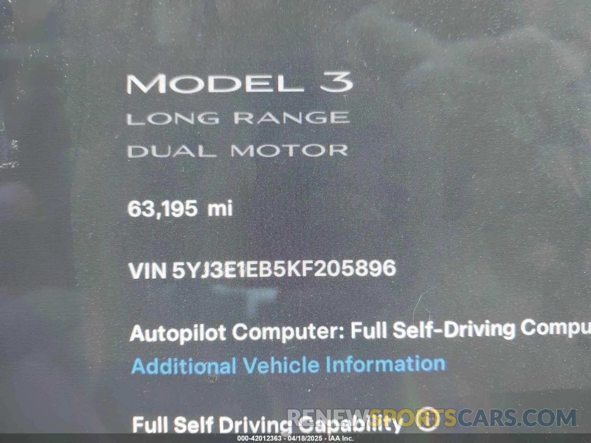 14 Фотография поврежденного автомобиля 5YJ3E1EB5KF205896 TESLA MODEL 3 2019