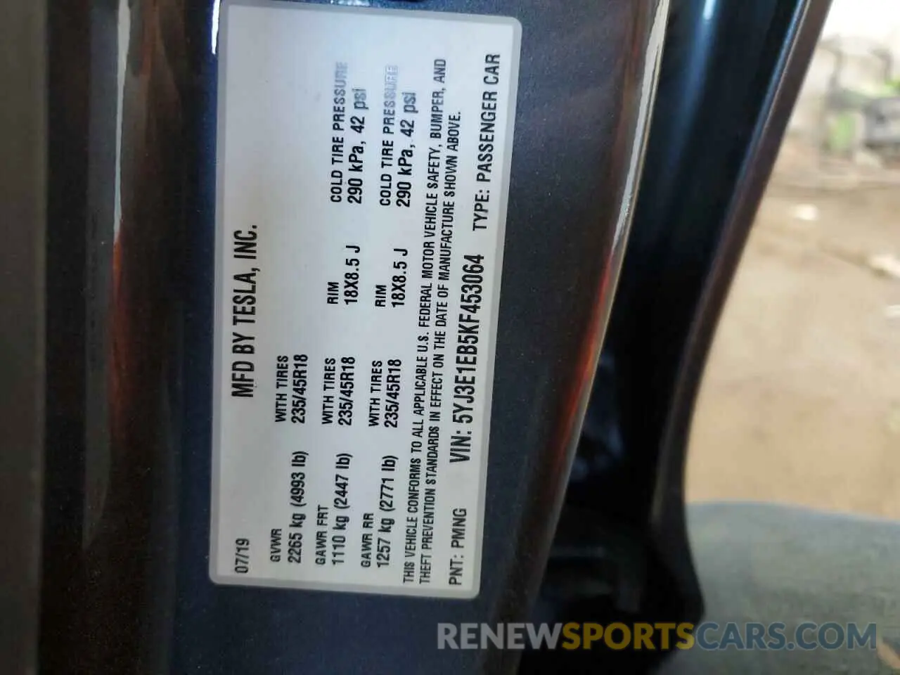 13 Photograph of a damaged car 5YJ3E1EB5KF453064 TESLA MODEL 3 2019