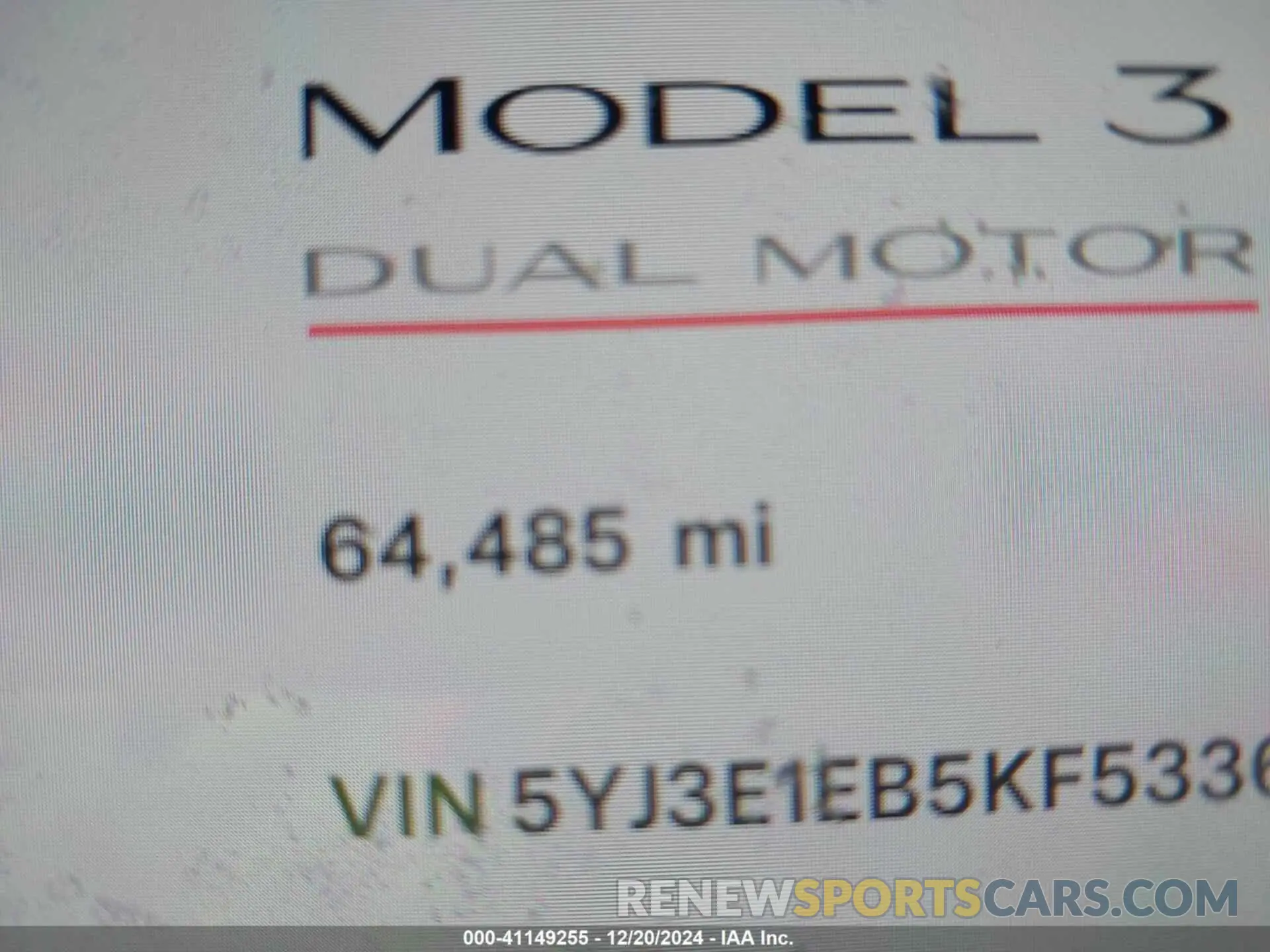 15 Фотография поврежденного автомобиля 5YJ3E1EB5KF533660 TESLA MODEL 3 2019