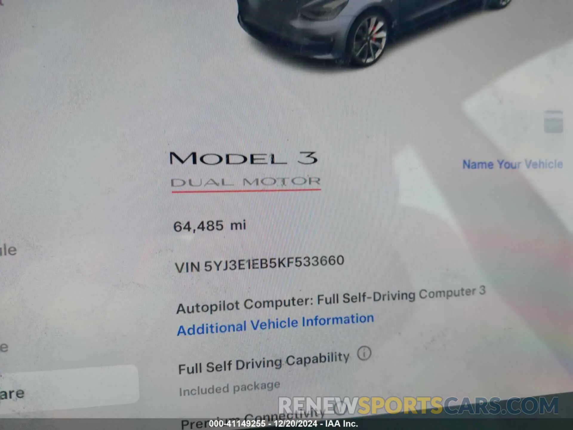 7 Фотография поврежденного автомобиля 5YJ3E1EB5KF533660 TESLA MODEL 3 2019