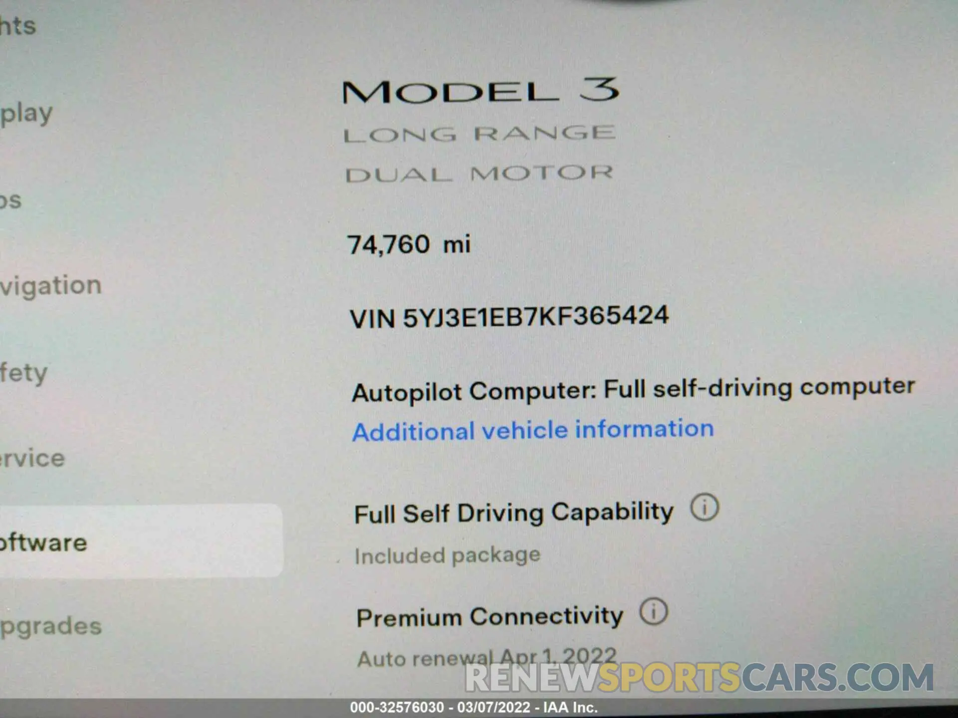 7 Photograph of a damaged car 5YJ3E1EB7KF365424 TESLA MODEL 3 2019