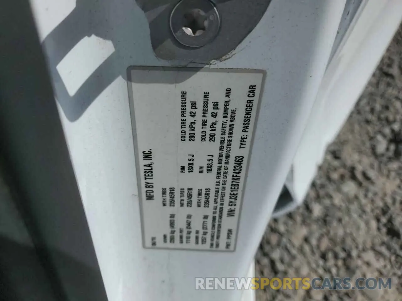 12 Фотография поврежденного автомобиля 5YJ3E1EB7KF433463 TESLA MODEL 3 2019