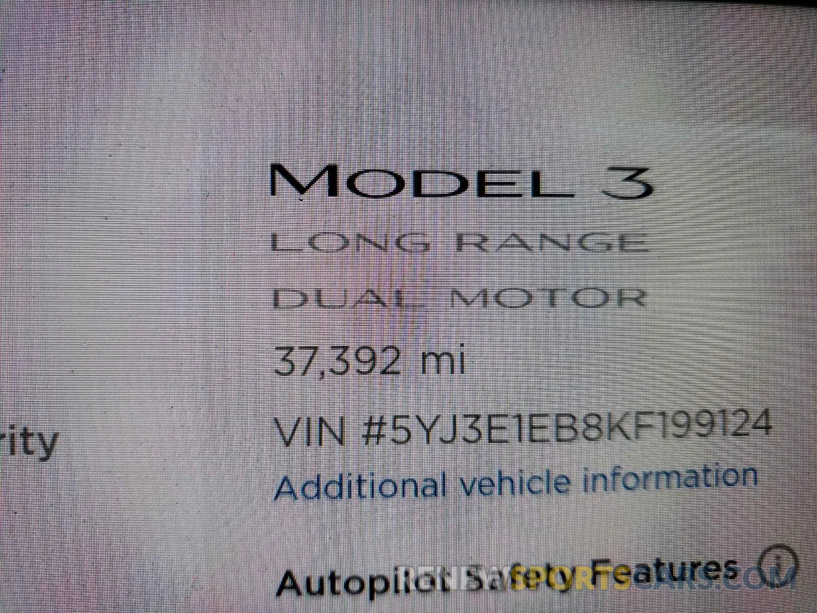 8 Photograph of a damaged car 5YJ3E1EB8KF199124 TESLA MODEL 3 2019