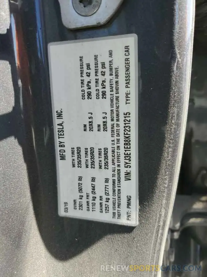 13 Photograph of a damaged car 5YJ3E1EB8KF231215 TESLA MODEL 3 2019