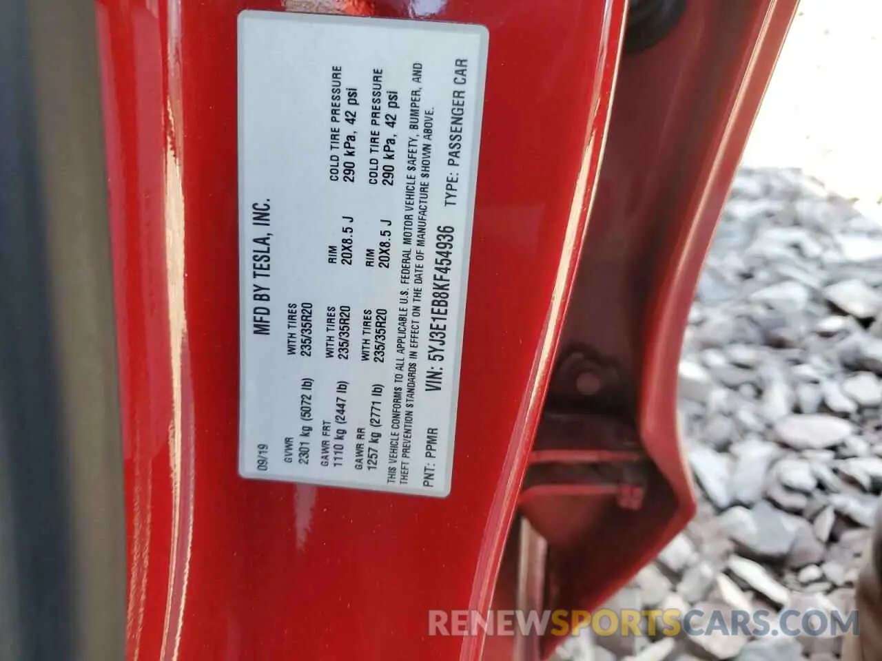 12 Photograph of a damaged car 5YJ3E1EB8KF454936 TESLA MODEL 3 2019