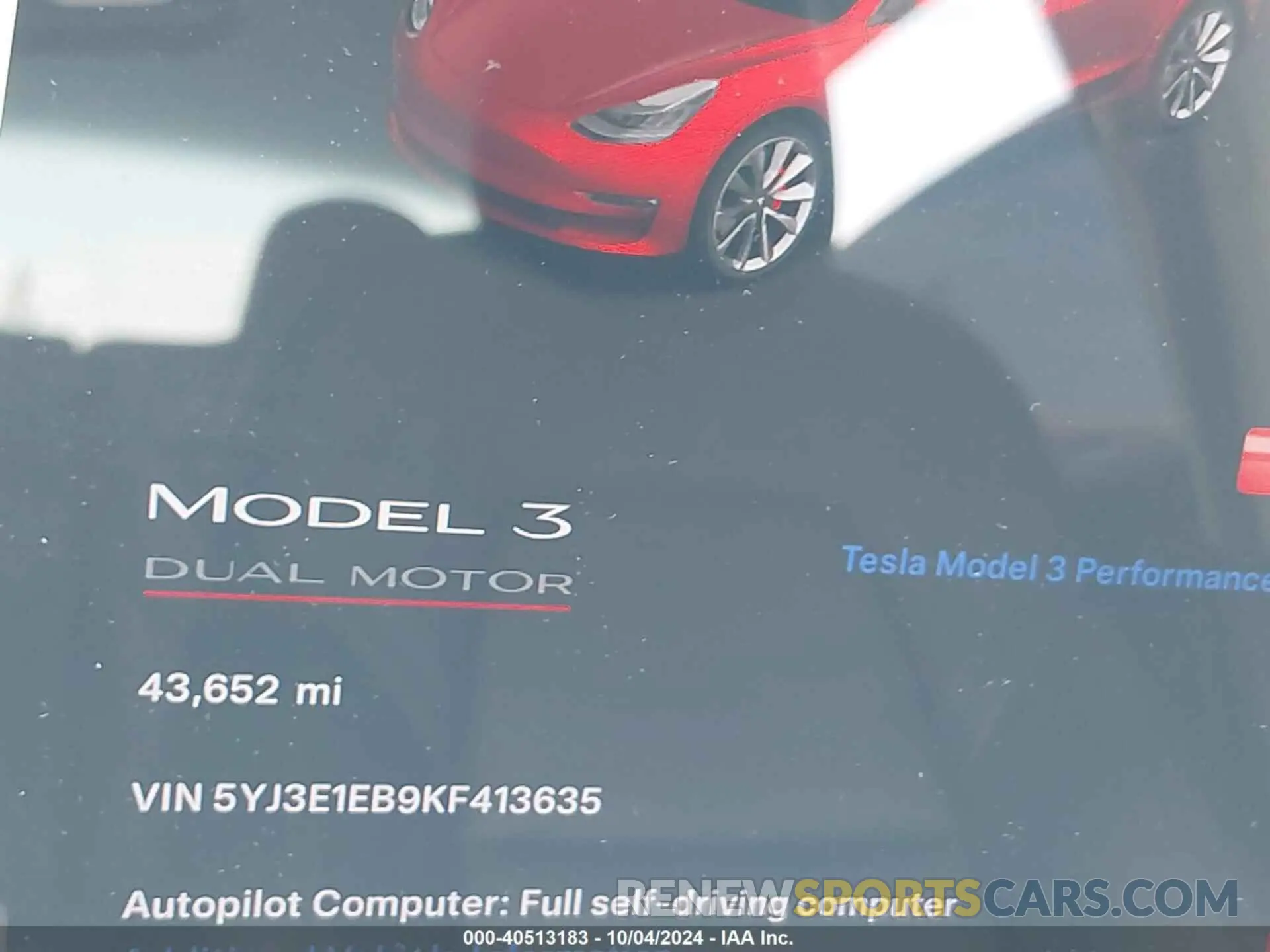 15 Photograph of a damaged car 5YJ3E1EB9KF413635 TESLA MODEL 3 2019