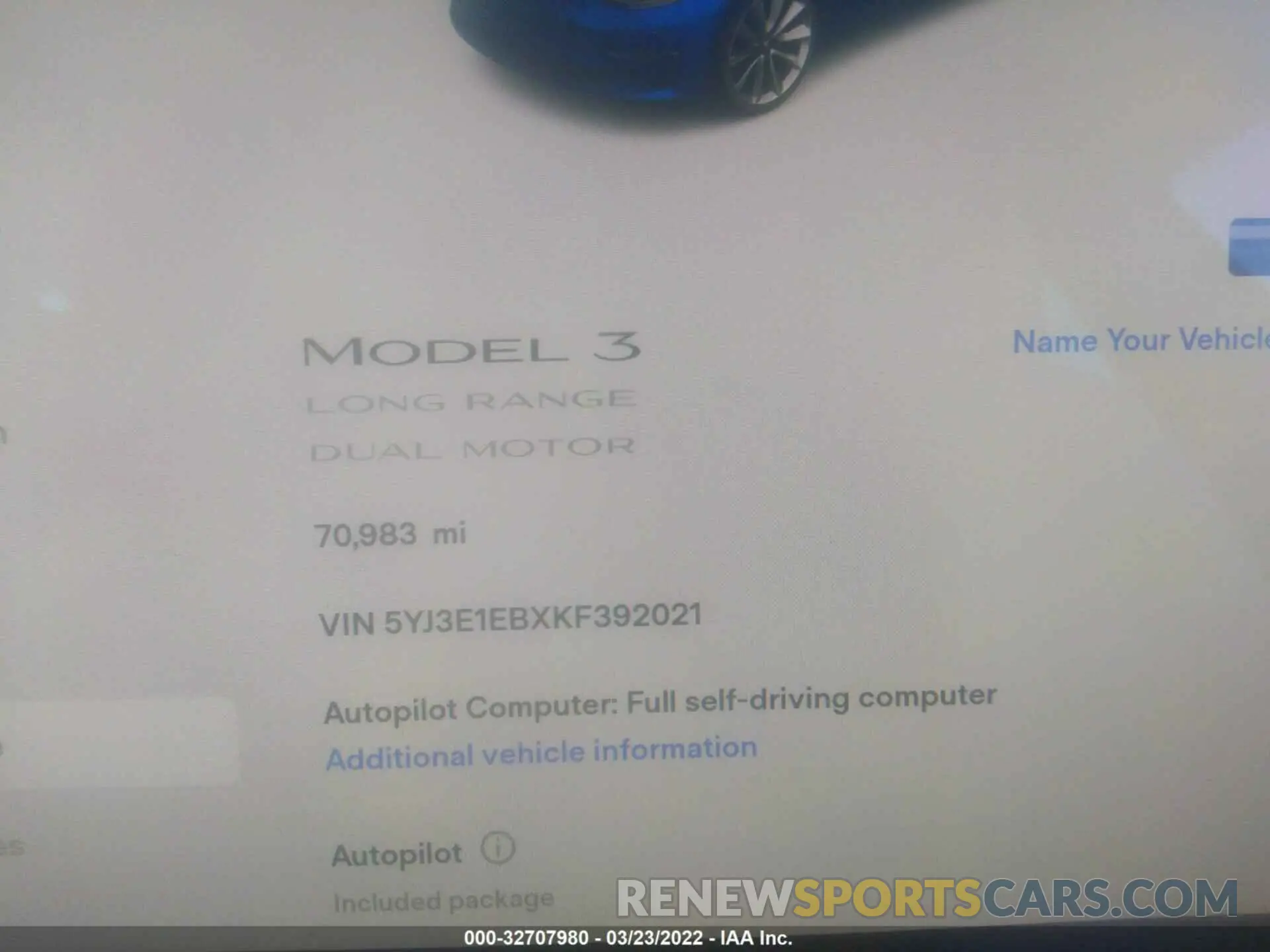 7 Photograph of a damaged car 5YJ3E1EBXKF392021 TESLA MODEL 3 2019