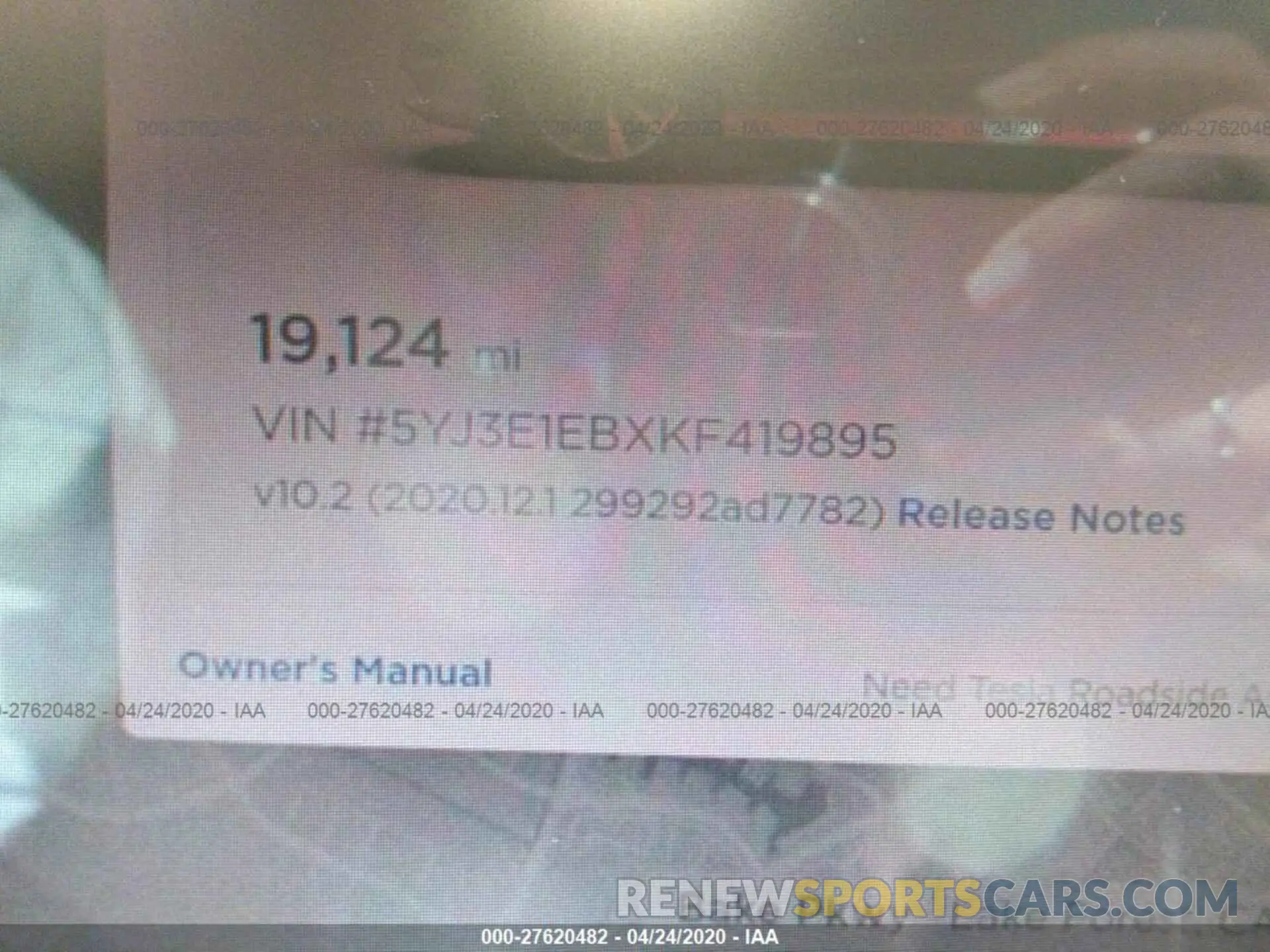 7 Photograph of a damaged car 5YJ3E1EBXKF419895 TESLA MODEL 3 2019