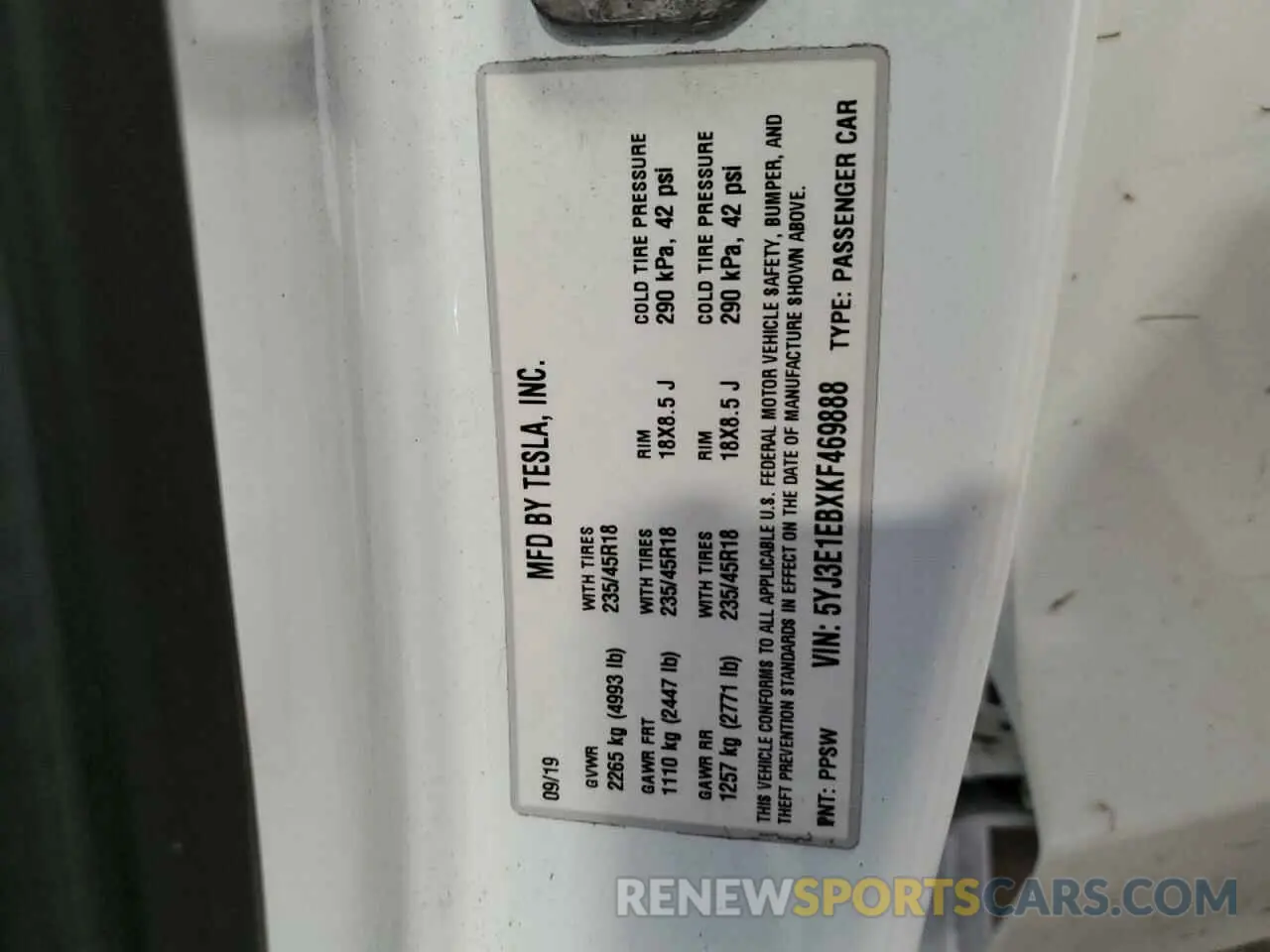 12 Photograph of a damaged car 5YJ3E1EBXKF469888 TESLA MODEL 3 2019