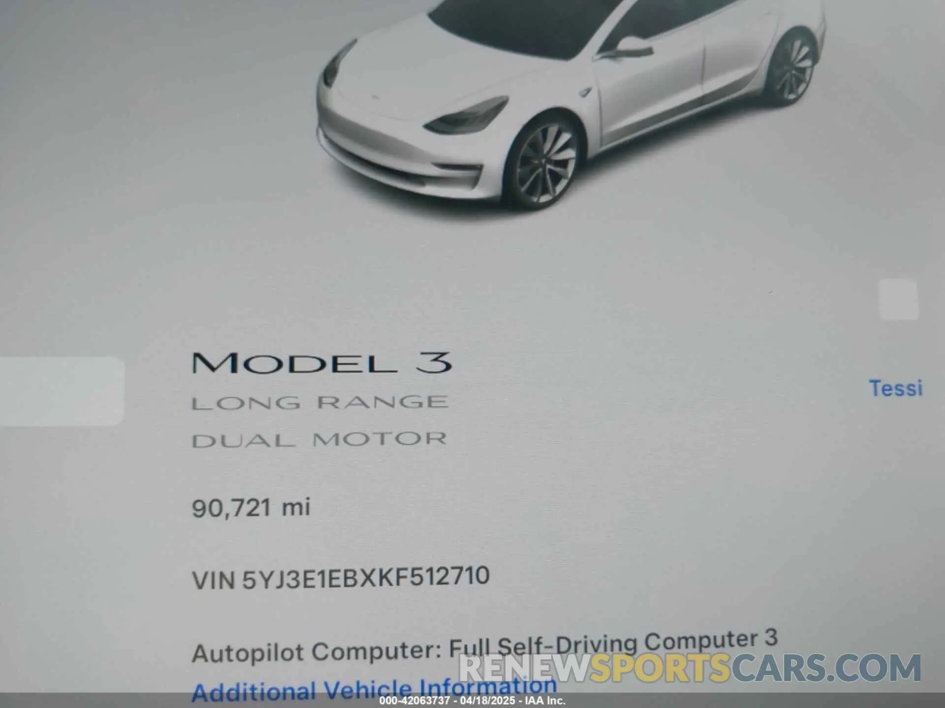 7 Фотография поврежденного автомобиля 5YJ3E1EBXKF512710 TESLA MODEL 3 2019