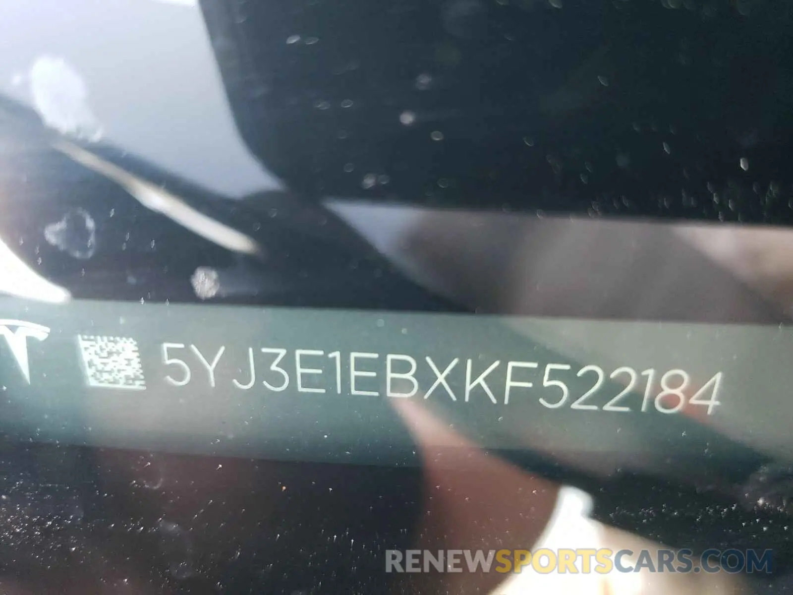 10 Photograph of a damaged car 5YJ3E1EBXKF522184 TESLA MODEL 3 2019