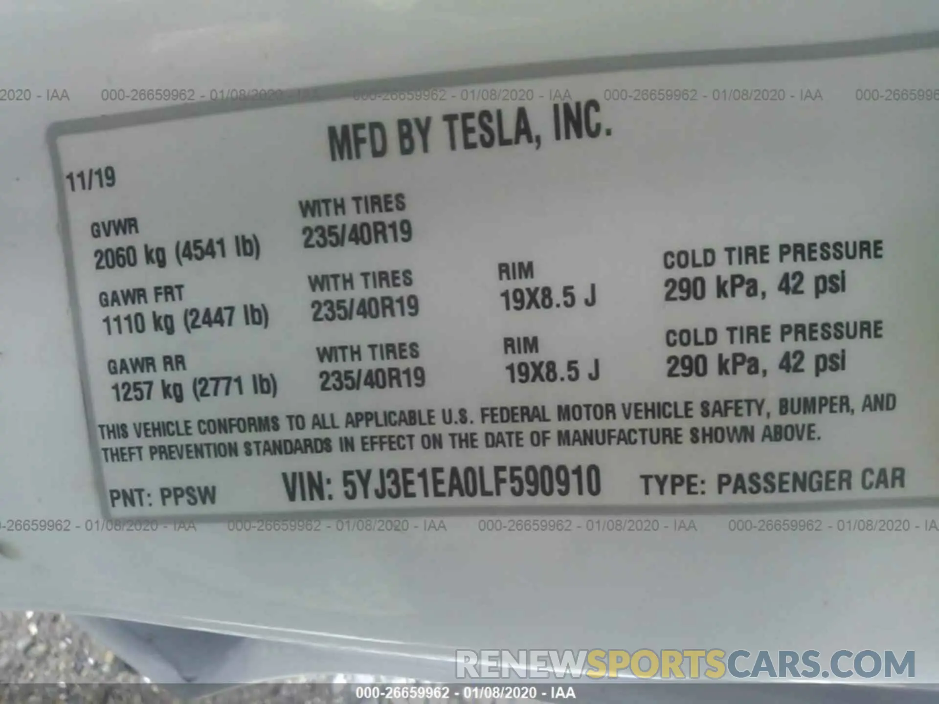 9 Фотография поврежденного автомобиля 5YJ3E1EA0LF590910 TESLA MODEL 3 2020