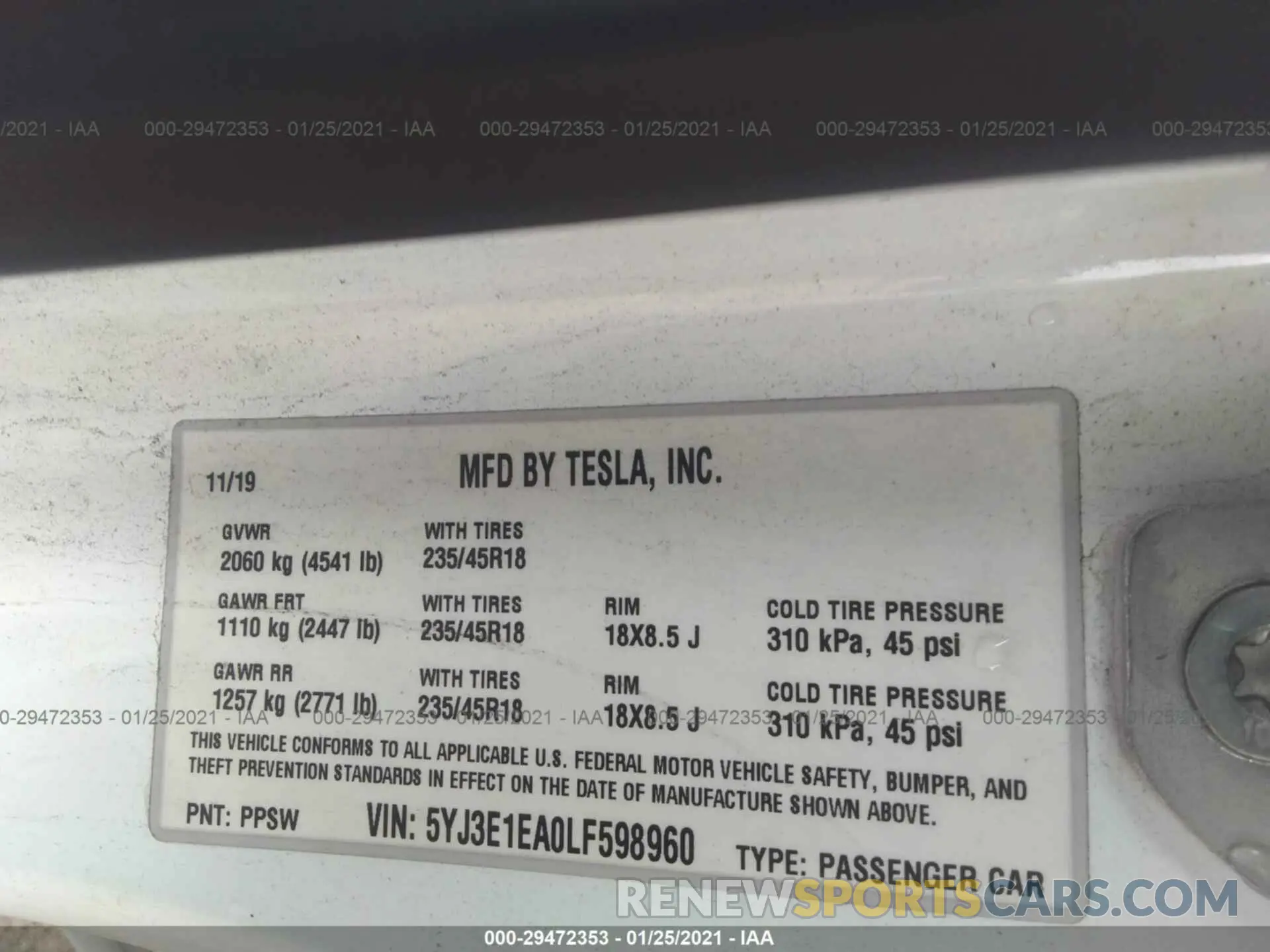 9 Photograph of a damaged car 5YJ3E1EA0LF598960 TESLA MODEL 3 2020