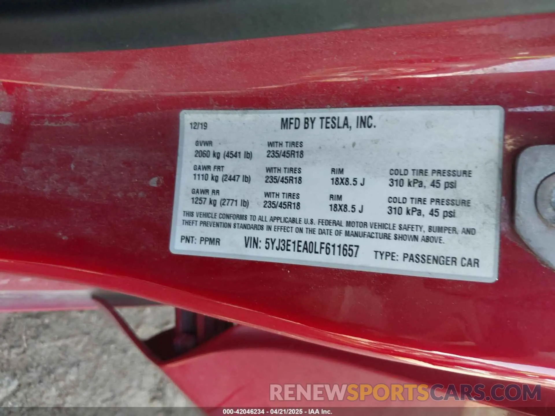 9 Photograph of a damaged car 5YJ3E1EA0LF611657 TESLA MODEL 3 2020