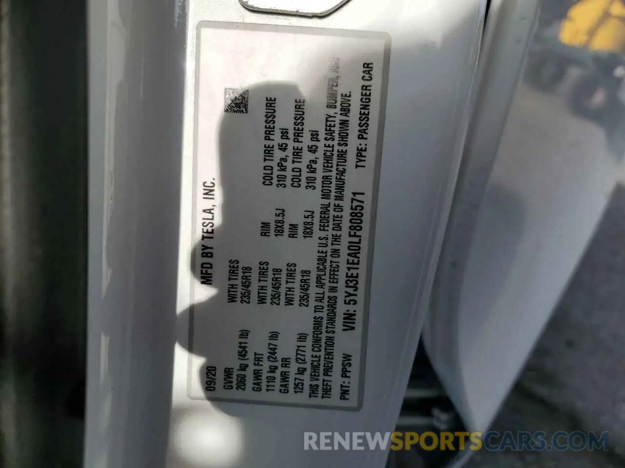 13 Фотография поврежденного автомобиля 5YJ3E1EA0LF808571 TESLA MODEL 3 2020