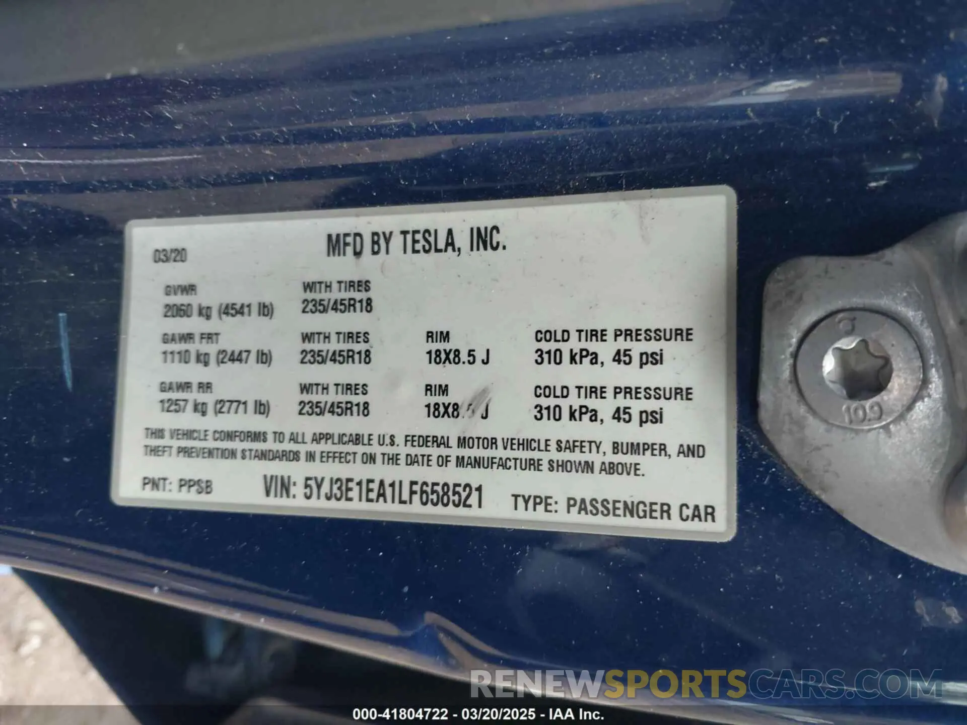 9 Photograph of a damaged car 5YJ3E1EA1LF658521 TESLA MODEL 3 2020