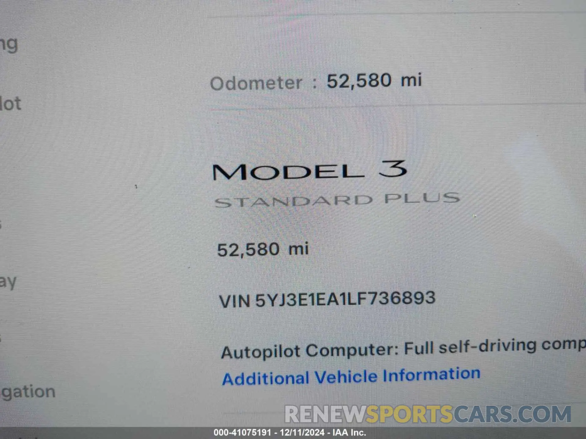 7 Photograph of a damaged car 5YJ3E1EA1LF736893 TESLA MODEL 3 2020