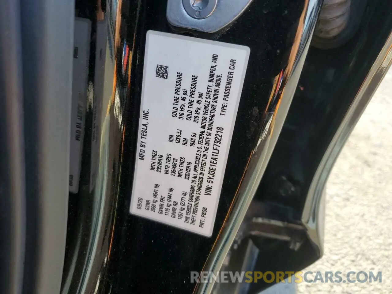 13 Photograph of a damaged car 5YJ3E1EA1LF792218 TESLA MODEL 3 2020